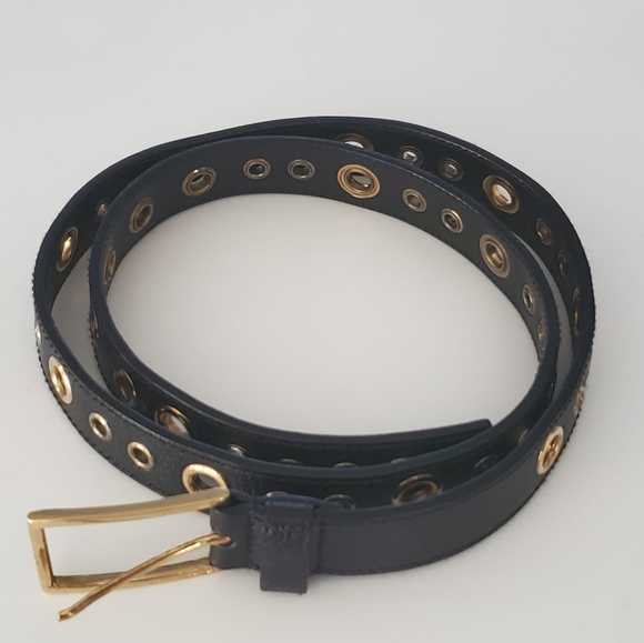 nwot Prada Grommets (Gold Metal Eyelets) Black Leather Belt - Picture 1 of 10